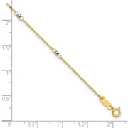 14K Two-tone Ropa Chain with Mirror Beads 7-Station Anklet Plus Heart Dangle Extender