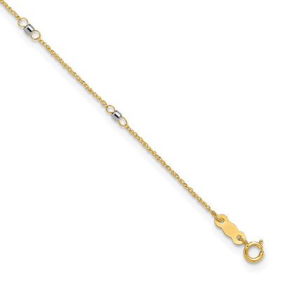14K Two-tone Ropa Chain with Mirror Beads 7-Station Anklet Plus Heart Dangle Extender