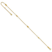 14K Cable Chain and Diamond-cut Rice Puff Beads 4-Station Anklet Plus Heart Dangle Extender