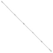 14K White Gold Cable Chain and Diamond-cut Rice Puff Beads 4-Station Anklet Plus Heart Dangle Extender
