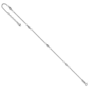 14K White Gold Cable Chain and Diamond-cut Rice Puff Beads 4-Station Anklet Plus Heart Dangle Extender