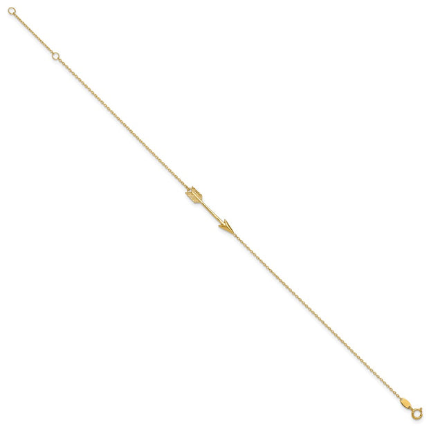 14K Polished Arrow Anklet Plus Extender