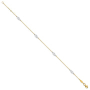 14K Two-Tone Diamond-cut Polished Leaf 4-Station Anklet Plus Extender