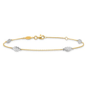 14K Two-Tone Diamond-cut Polished Leaf 4-Station Anklet Plus Extender