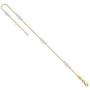 14K Two-Tone Diamond-cut Polished Leaf 4-Station Anklet Plus Extender
