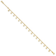 14k Polished and Textured Dangle Stars Anklet Plus Star Dangle Extender