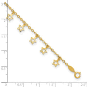 14k Polished and Textured Dangle Stars Anklet Plus Star Dangle Extender