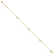 14k Polished Diamond-cut Triple Puffed Hearts Anklet Plus Heart Dangle Extender