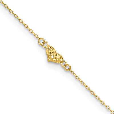 14k Polished Diamond-cut Triple Puffed Hearts Anklet Plus Heart Dangle Extender