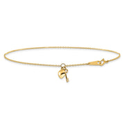 14k Oval Link Chain with Puffed Heart and Key Dangle Anklet Plus Extender