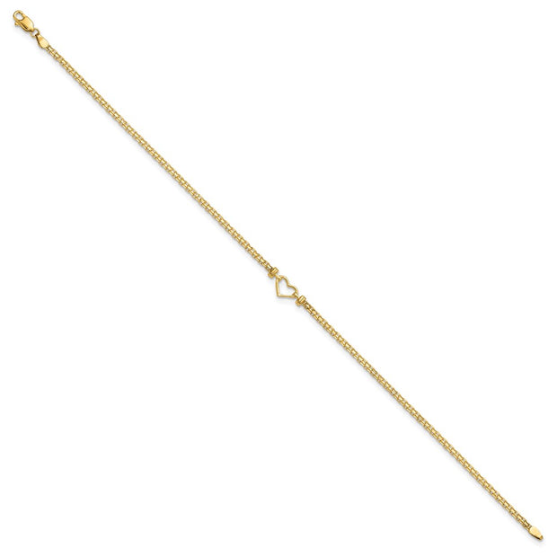 14k Polished Open Heart and Bismark Chain Anklet