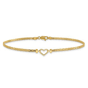 14k Polished Open Heart and Bismark Chain Anklet