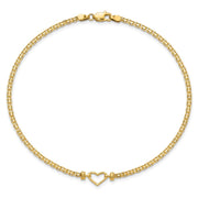 14k Polished Open Heart and Bismark Chain Anklet