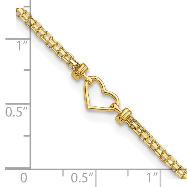 14k Polished Open Heart and Bismark Chain Anklet