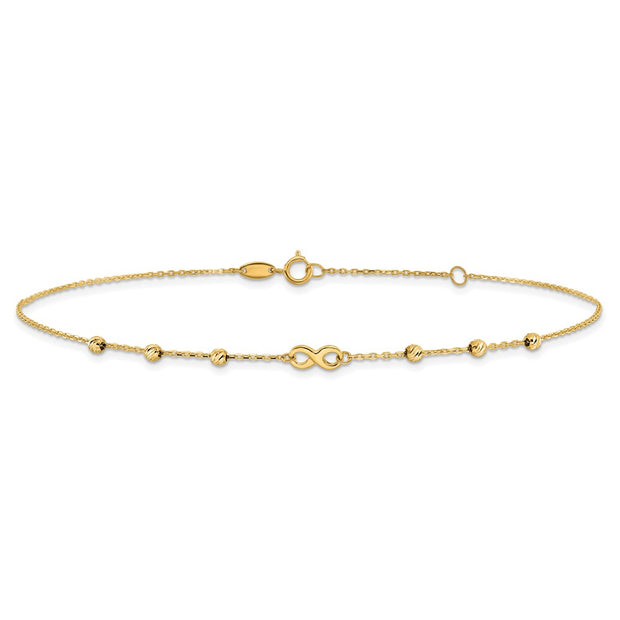 14K Infinity Symbol and Diamond-cut Beads Anklet Plus Extender