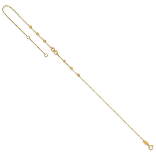 14K Infinity Symbol and Diamond-cut Beads Anklet Plus Extender