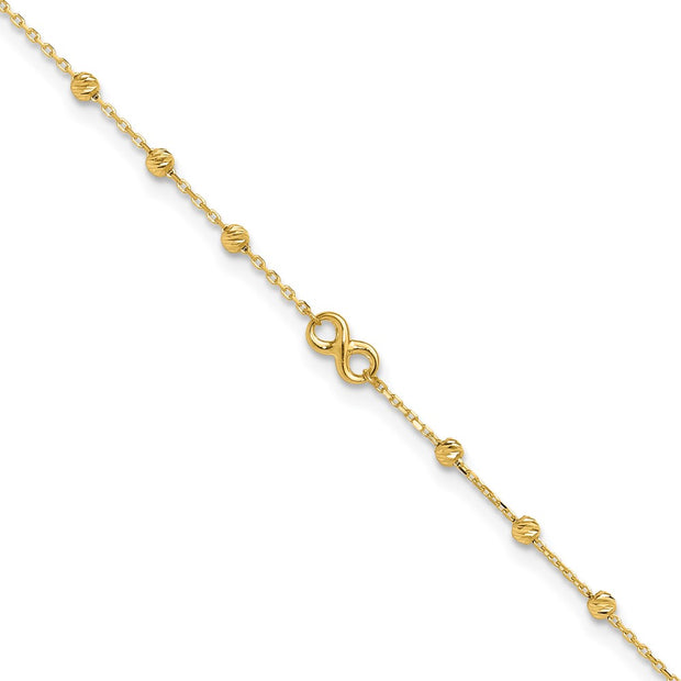14K Infinity Symbol and Diamond-cut Beads Anklet Plus Extender