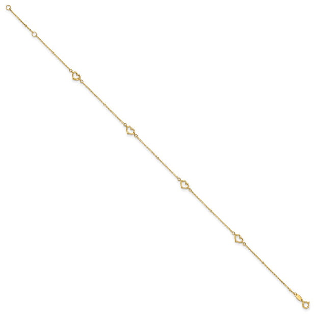14K Open Hearts 4-Station Anklet Plus Extender