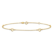 14K Open Hearts 4-Station Anklet Plus Extender