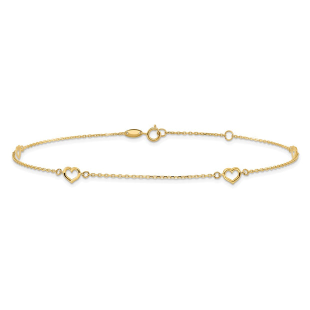 14K Open Hearts 4-Station Anklet Plus Extender