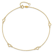 14K Open Hearts 4-Station Anklet Plus Extender