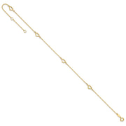 14K Open Hearts 4-Station Anklet Plus Extender