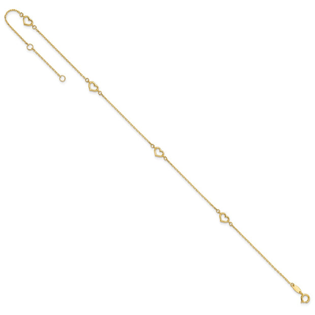 14K Open Hearts 4-Station Anklet Plus Extender