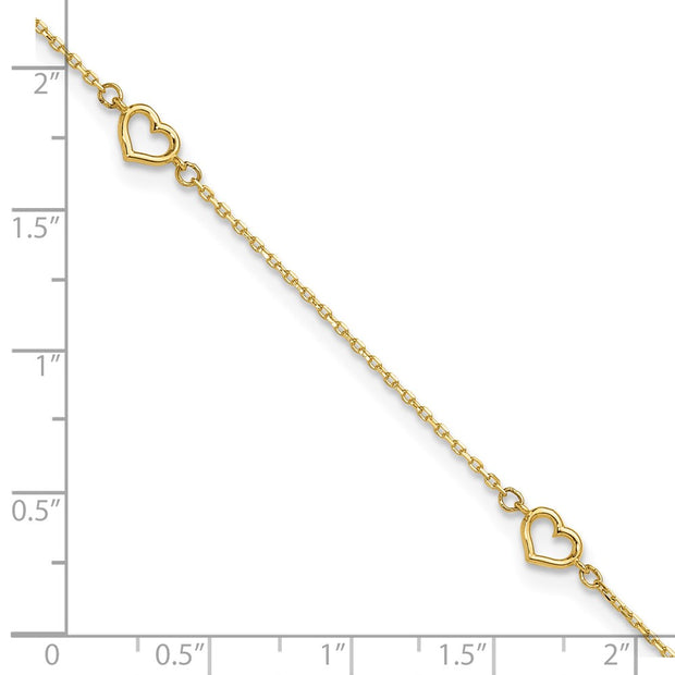 14K Open Hearts 4-Station Anklet Plus Extender