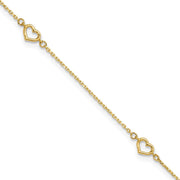 14K Open Hearts 4-Station Anklet Plus Extender