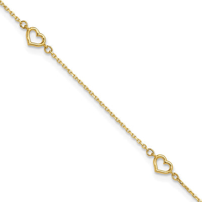 14K Open Hearts 4-Station Anklet Plus Extender
