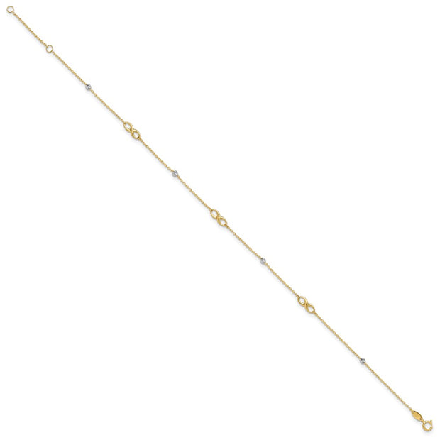 14K Two-Tone Diamond-cut Beads and Infinity Anklet Plus Extender
