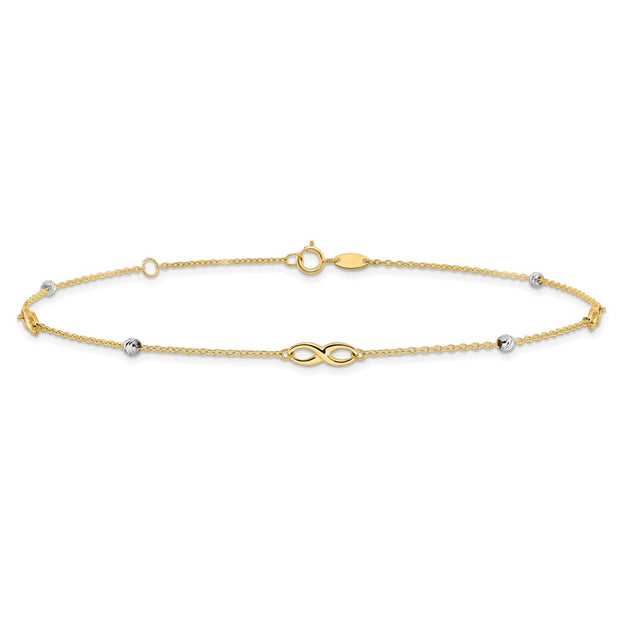14K Two-Tone Diamond-cut Beads and Infinity Anklet Plus Extender