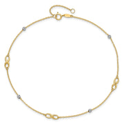14K Two-Tone Diamond-cut Beads and Infinity Anklet Plus Extender