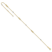 14K Two-Tone Diamond-cut Beads and Infinity Anklet Plus Extender
