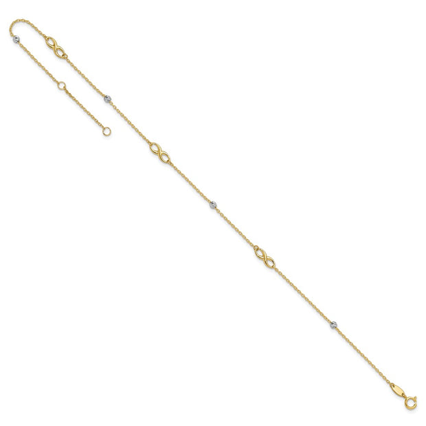 14K Two-Tone Diamond-cut Beads and Infinity Anklet Plus Extender