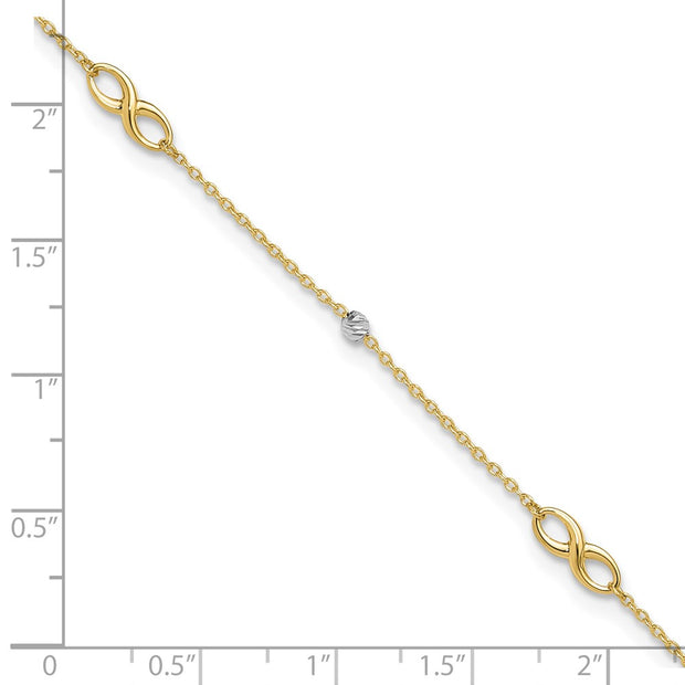 14K Two-Tone Diamond-cut Beads and Infinity Anklet Plus Extender