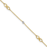 14K Two-Tone Diamond-cut Beads and Infinity Anklet Plus Extender