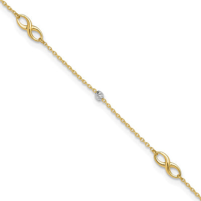 14K Two-Tone Diamond-cut Beads and Infinity Anklet Plus Extender