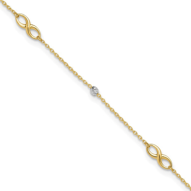 14K Two-Tone Diamond-cut Beads and Infinity Anklet Plus Extender