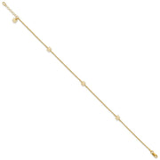 14K Polished Flowers 3-Station with Flower Dangle Anklet Plus Extender