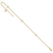 14K Polished Flowers 3-Station with Flower Dangle Anklet Plus Extender
