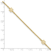 14K Polished Flowers 3-Station with Flower Dangle Anklet Plus Extender