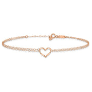 14k Rose Gold Double Strand Chain and Open Twisted Heart Anklet Plus Heart Dangle Extender
