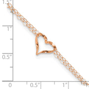 14k Rose Gold Double Strand Chain and Open Twisted Heart Anklet Plus Heart Dangle Extender