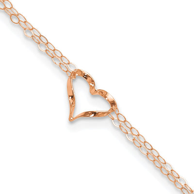 14k Rose Gold Double Strand Chain and Open Twisted Heart Anklet Plus Heart Dangle Extender