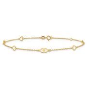 14K Polished Heart Links and Chain Anklet Plus Extender