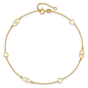 14K Polished Heart Links and Chain Anklet Plus Extender