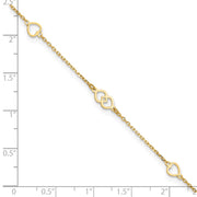 14K Polished Heart Links and Chain Anklet Plus Extender