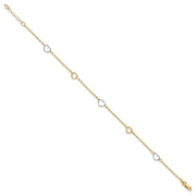 14K Two-tone Polished Open Hearts 5-Station Anklet Plus Extender