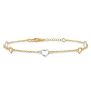 14K Two-tone Polished Open Hearts 5-Station Anklet Plus Extender